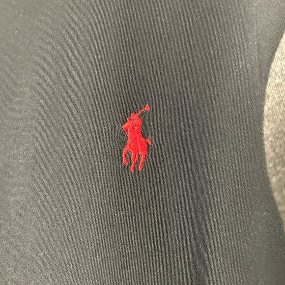 Ralph Lauren Jacket Men's M Full-Zip Black with Gray Sleeves Cotton Red Logo - Picture 4 of 7